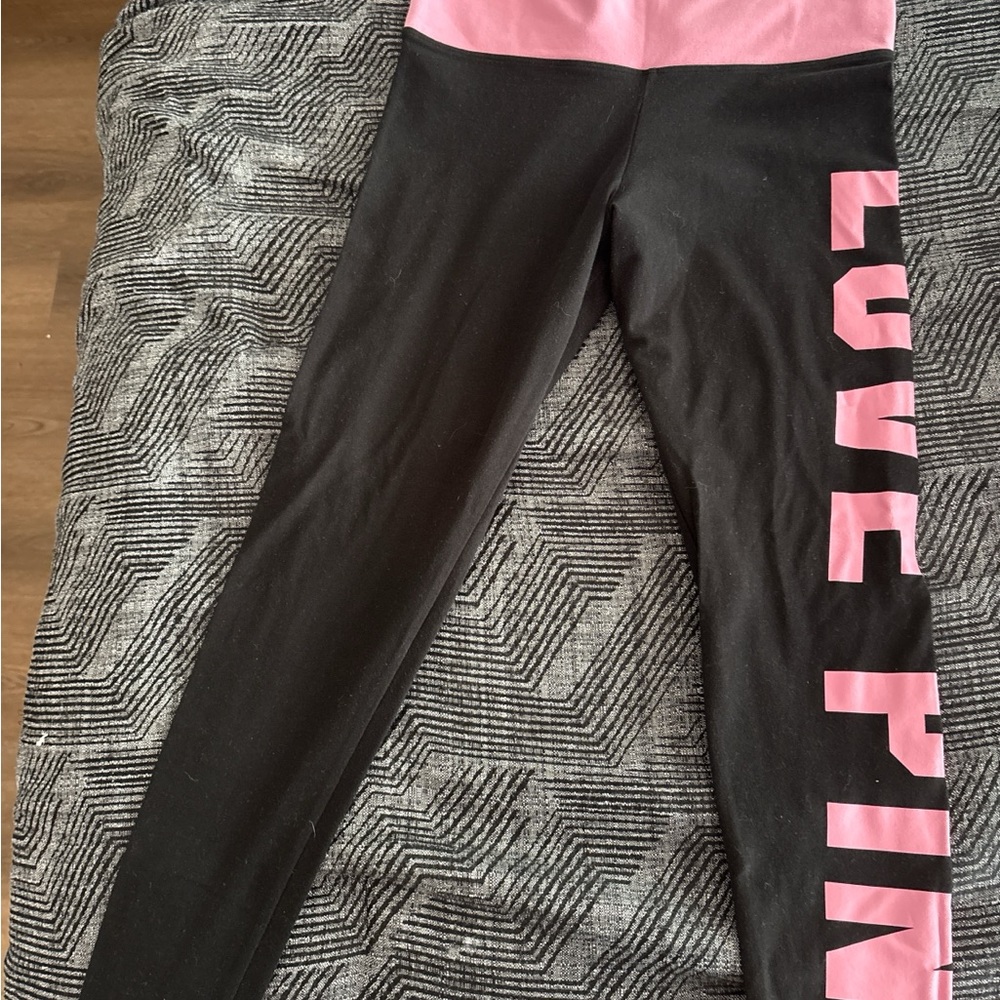 Victoria's Secret Black Leggings with Pink Accents